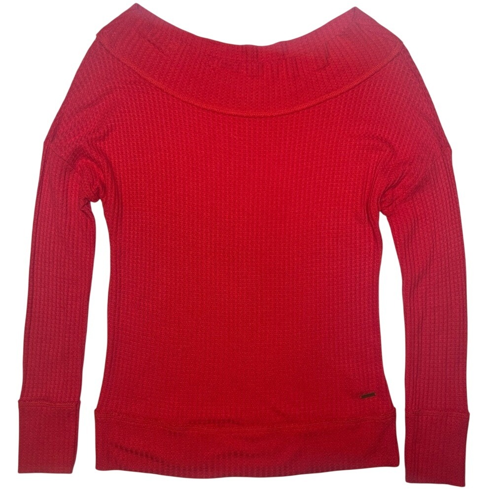 Lucky Brand Strawberry Red Waffle Knit Loungewear‎ Comfy Cozy Basic Top Size M